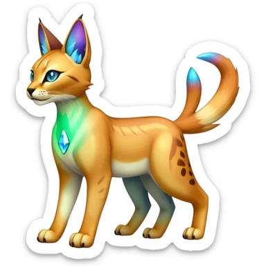 An iridescent transparent  colorful lynx-caracal-serval-fakemon-Digimon-creature-hybrid sticker