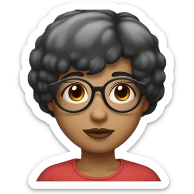 black hair with red fade on below girl with circle glasses sticker