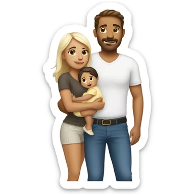 White man and Hispanic girl carrying a baby sticker
