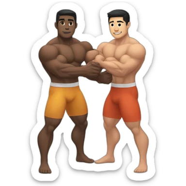 Muscle black guy and a muscle Asian guy Hugging  sticker