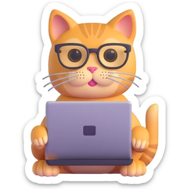 cat with glasses and a computer in its paws sticker