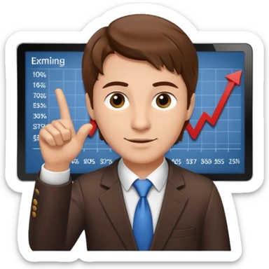 Mach mir einen Typen mit braunen haaren der an der börse als trader arbeitet der mit einer hand so von vorne nach rechts zeigt sticker