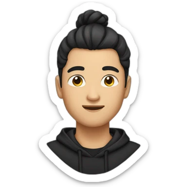 asian male wearing black hoodie with man bun sticker