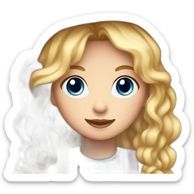 Young ragdoll with blond hair, pink country-hat and blue dress sticker