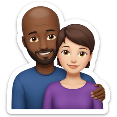 there is a white woman with short brown hair and a black man with no hair and a beard. The woman puts her head on the man's shoulder sticker