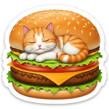 cat sleeping on the burger sticker