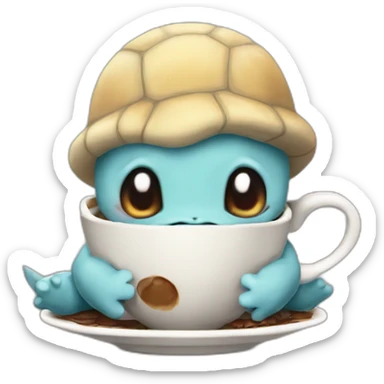 sad Squirtle with a cup of coffee sticker