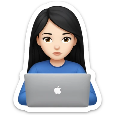 girl with black long hair working in a macbook  sticker