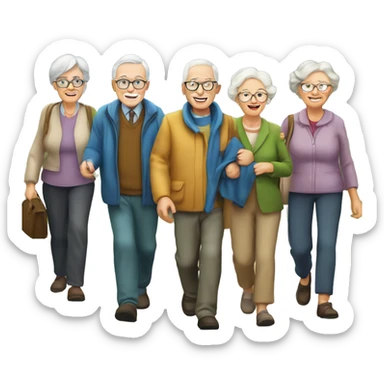 grup of elderly people walking their ogs in the cuntryside sticker