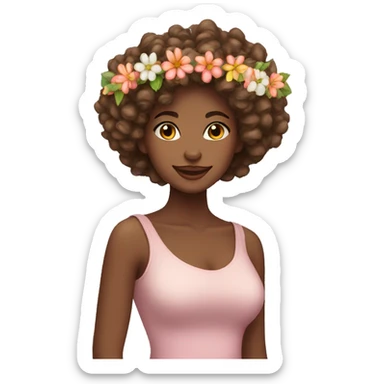 pretty woman wearing a flower garland on her head with curly hair sticker