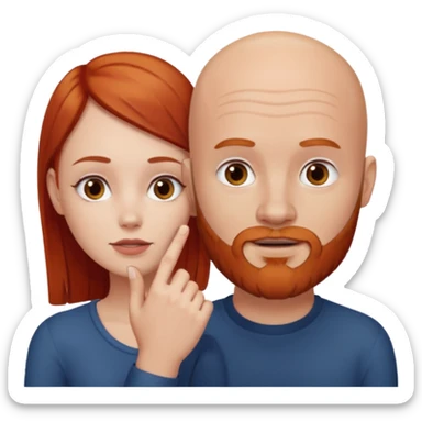 White Bald man with red beard touching face white girl brown hair  sticker