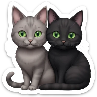 1 regal looking grey cat with pastal green eyes and 1 black with green eyes cat cuddling sticker