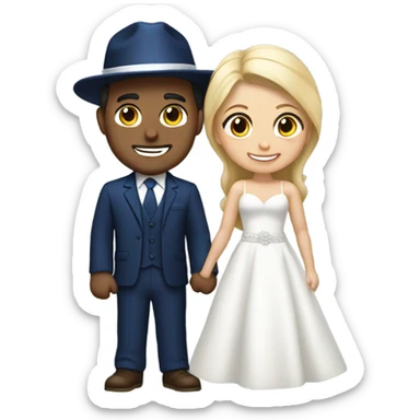 Puerto rican beard short hair with blue hat and navy blue suit getting Married with blond long hair girl with white  wedding dress  sticker