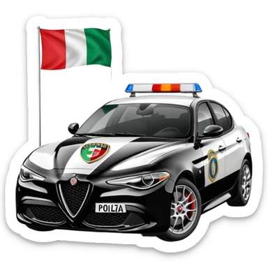 crea auto di servzio alfa romeo giulia colore nero con la scritta polizia penitenziaria e la bandiera italiana sticker