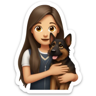 girl with long brown hair holding a german shepherd  sticker