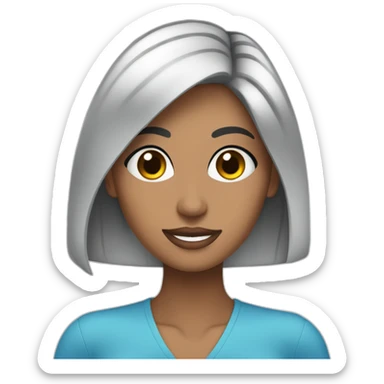 Mujer de cabello negro largo, ojos azules, cara hermosa, piel blanca, un poco cachetona  sticker