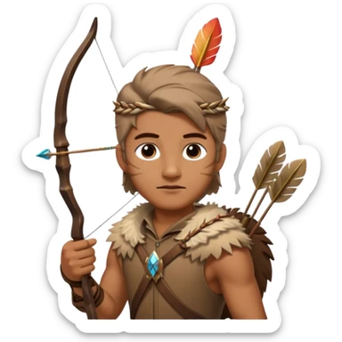 The classic hunter image with a bow and arrow on his back, dressed in brown with some animal made decorations sticker