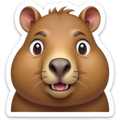 Cinematic Comical Capybara Portrait Emoji, Head tilted dramatically with an exaggeratedly shocked expression, featuring a robust, rotund build with wide, comically expressive eyes full of humorous disbelief, Simplified yet hilariously expressive features, highly detailed, glowing with a slightly sassy natural glow, high shine, dramatic yet playful, stylized with an air of quirky charm, soft glowing outline, capturing the essence of a meme-worthy capybara that looks ready to side-eye its way into viral fame! sticker