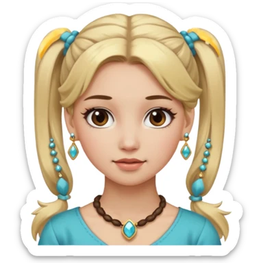 fancy blonde hair girl with ponytails brown makeup and jewellery sticker