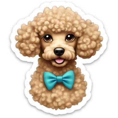 Beige tan curly poodle with small round face black eyes and a bowtie  sticker