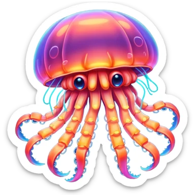 Neon glowing jellyfish-crab-squi sticker