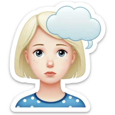 A face with anxious expression looking away, thought bubble with dots above, emotional distance, minimal design sticker