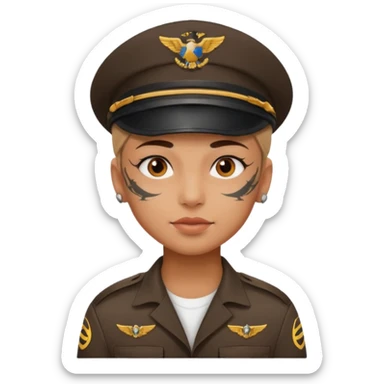 Young, wearing pilot uniform include hat, full tattoo on face sticker