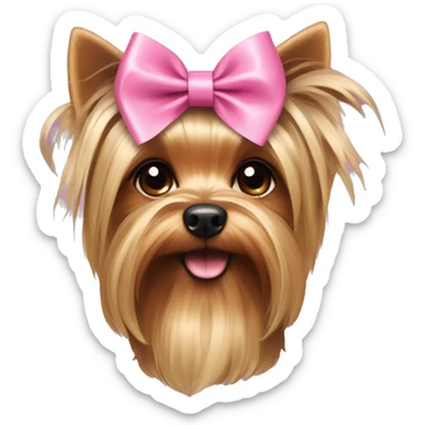 Yorkshire Terrier with floppy ears and pink ribbon  sticker
