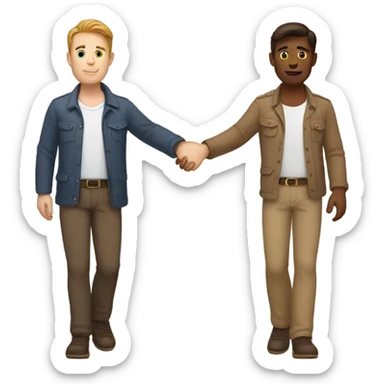 Two gay white men with brown hair, holding hands sticker