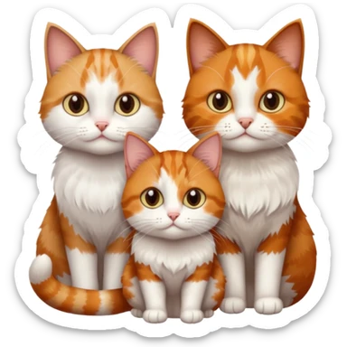 3 sibling cats all different natural colours; 1 is ginger and white, the next is brown tabby and white and the third is a calico sticker