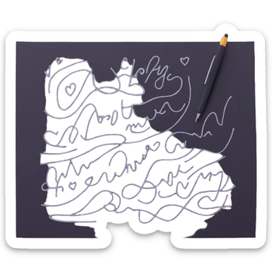 A hand furiously scribbling on a piece of paper with a pen or pencil. The paper is messy with random lines and doodles sticker