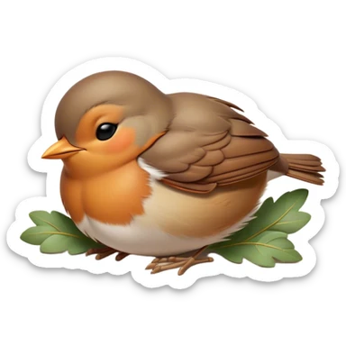 Meme-Worthy Cute Sleeping Robin Portrait Emoji, Head resting peacefully with a contented smile, showcasing a delicate, softly feathered body and eyes gently closed in serene slumber, Simplified yet adorably endearing features, highly detailed, glowing with a soft, drowsy light, high shine, relaxed and utterly lovable, stylized with an air of playful laziness, soft glowing outline, capturing the essence of a sleeping robin that feels destined to become the next viral icon of adorable rest! sticker