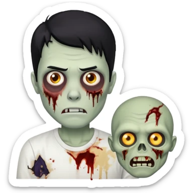 Guy with a white shirt, medium hair, the hair color is black and he’s a zombie sticker