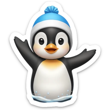 A cheerful penguin swimmer in swim cap, doing a playful backstroke with water rings popping around full body chibi cute
 sticker