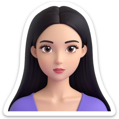 Striking character with glossy straight hair, perfect middle part, dramatic long eyelashes, and a beautiful attractive face sticker