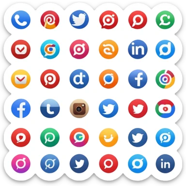 Create a set of social media logos grouped together: Slack, Reddit, Discord, Substack, LinkedIn, Google Reviews, Facebook Groups, Instagram, TikTok, Pinterest sticker