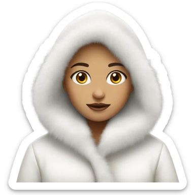Girl in a big white fur coat with hood on sticker