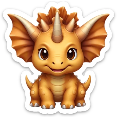 Cinematic Cute Triceratops Portrait Emoji, Head tilted playfully with a gentle smile, featuring a compact, sturdy body with three adorably prominent horns and a charmingly frilled head, Simplified yet irresistibly adorable features, highly detailed, glowing with a warm, inviting earthy glow, high shine, affectionate and lively, stylized with a touch of whimsical dinosaur charm, soft glowing outline, capturing the essence of a mischievous yet endearing Triceratops that seems as if it could trot out of the screen into your arms! sticker