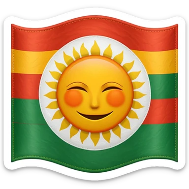 Flag with with 1 red, 1 white and 1 green (in that order) horizontal and an orange/yellow pointed sun in the middle sticker