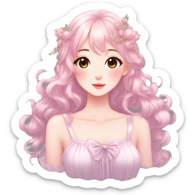 Gorgeous anime style lady with blushing face cottagecore fairycore  Kawaii anime colorful pearly romantic simplistic aesthetic trending stylea sticker