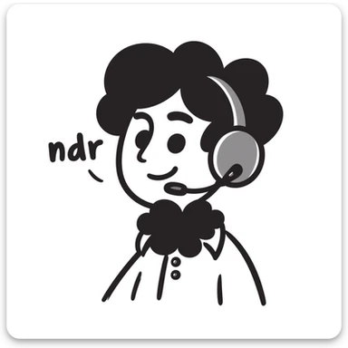 a person with black hair, brown eyes, and a black beard wearing a gaming headset saying "mdr" sticker