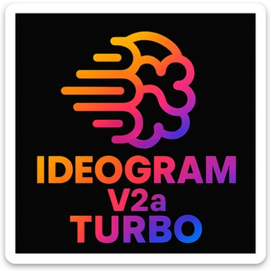 make a non gradient solid but colorful text of "Ideogram V2a Turbo", black background, add this logo too, make it good art for this sticker