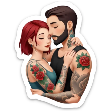 Loving intimate moment between lovers, photo Realistic Couple with tattoos  sticker