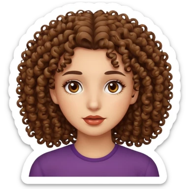 curly haired girl, brown eyes, brown brows, medium lips,  sticker