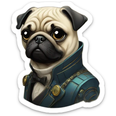 A cyberpunk pug in Art Nouveau style during 1910 sticker