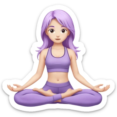 Девушка белокожая, с длинными светло-фиолетовыми волосами, в одежде для йоги, стоит в позе лотоса, в стиле бимбо пилатес, правильные пропорции, только человек sticker