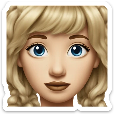 Medium length Dirty blonde poofy hair with bangs all across forehead and sides swept away from face woman of 60 with blue eyes  sticker
