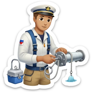 Russian sailor operating a winch to pull up sediment core samples from the sea bottom sticker