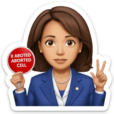 Kamala Harris but without hair holding a sign saying I abourted my last brain sell sticker