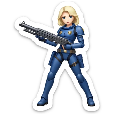 Stunning woman , space marine, full body forward-fashion pose, riffle gun in arms sticker